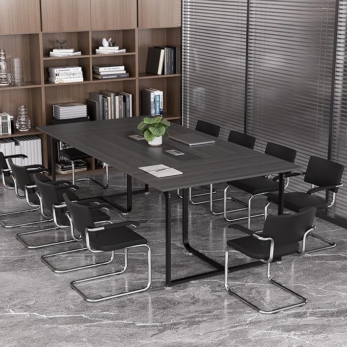 8FT Conference Table,Conference Room Table with Grommet,Stable Structure,Adjustable Foot Pads,Large Seminar Table for Office Meeting 94.4 L x 47.2 W x30.7 H (Gray)