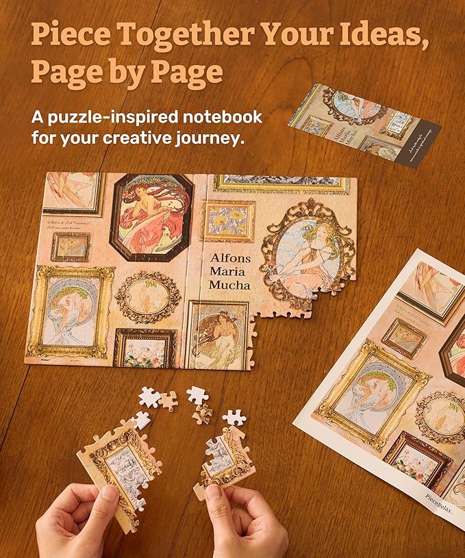 PieceRelax A5 Puzzle Journal for Adults, 300 Piece Plastic Jigsaw Book Cover (Includes Notebook) - Alphonse Mucha - The Art Palace, Unique Gift [YA1058]