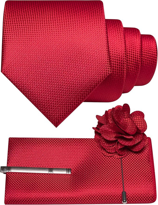 JEMYGINS Mens Tie and Lapel Pin with Pocket Square Tie Clip Sets for Casual and Business 4PCS