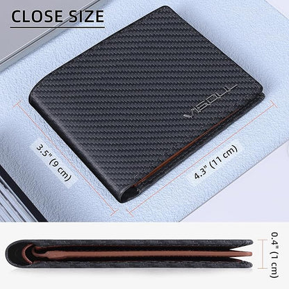VISOUL Leather Mens Bifold RFID Blocking Wallet with 2 ID Windows, Leather Wallet for Men (Carbon Fiber, Black+Brown)