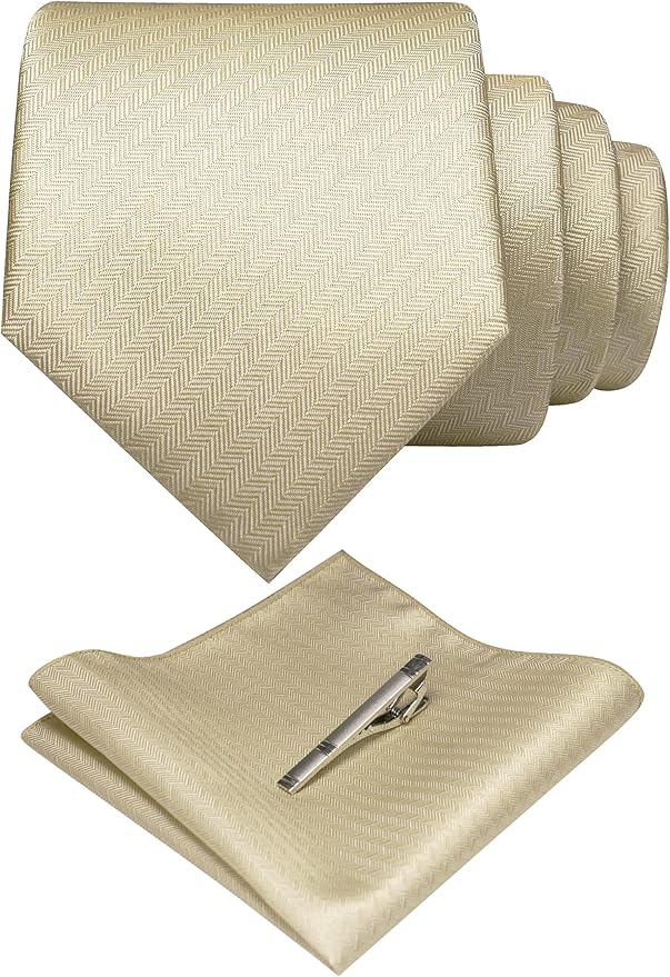 RBOCOTT Mens Woven Tie and Pocket Square with Tie Bar Sets Solid Necktie