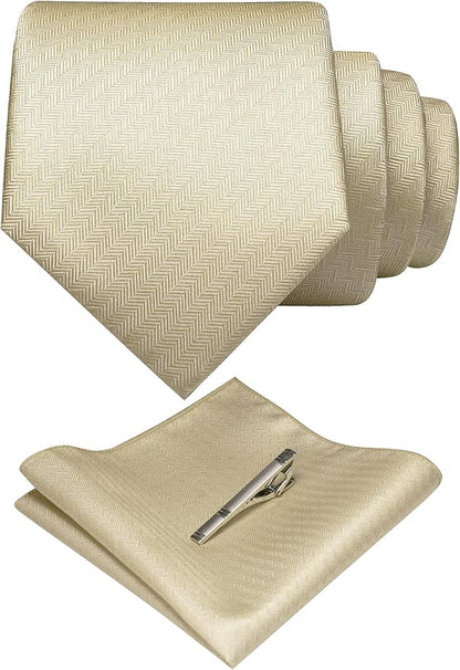 RBOCOTT Mens Woven Tie and Pocket Square with Tie Bar Sets Solid Necktie
