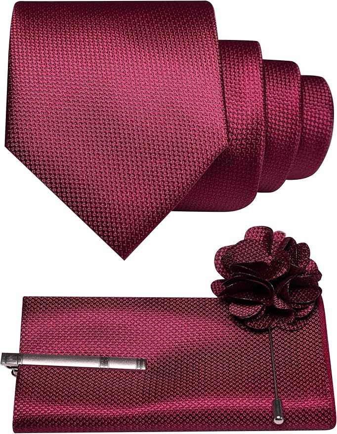 JEMYGINS Mens Tie and Lapel Pin with Pocket Square Tie Clip Sets for Casual and Business 4PCS