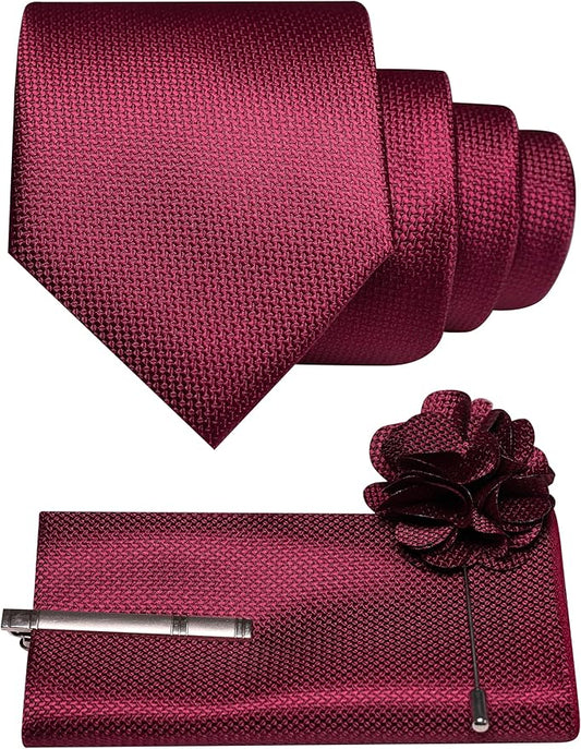 JEMYGINS Mens Tie and Lapel Pin with Pocket Square Tie Clip Sets for Casual and Business 4PCS