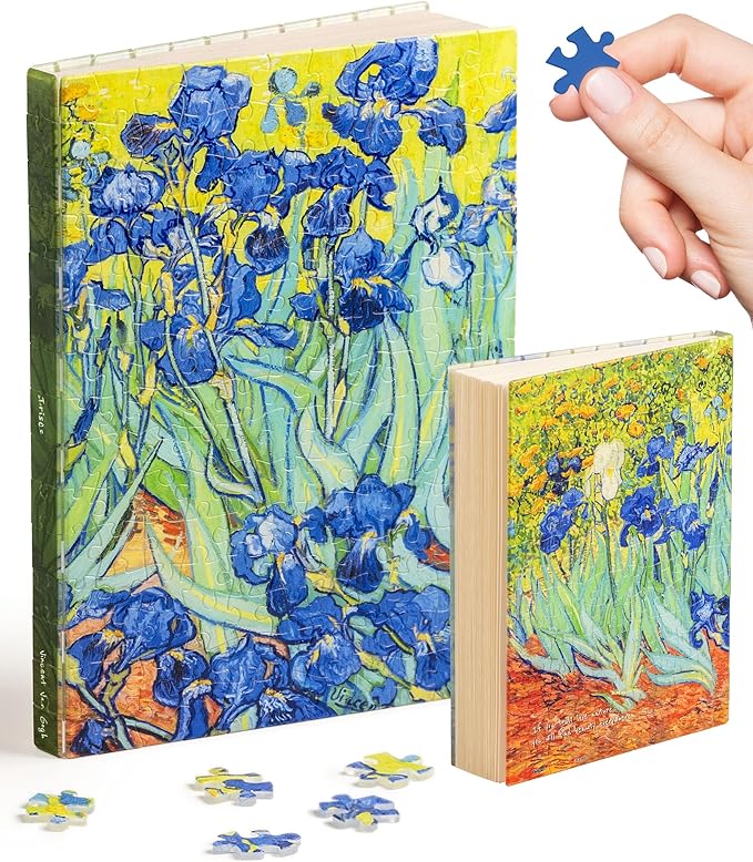 PieceRelax A5 Puzzle Journal for Adults, 300 Piece Plastic Jigsaw Book Cover (Includes Notebook) - Van Gogh - Irises, Unique Gift [YA1065]