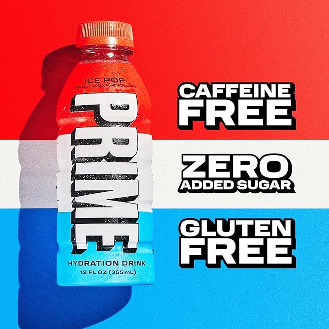 PRIME HYDRATION Variety - ICE POP, Strawberry Banana, Lemonade, Sports Drinks, Electrolyte Enhanced for Ultimate Hydration, 250mg BCAAs, B Vitamins, Antioxidants, Low Sugar, 12 Fl Oz, 15 Pack