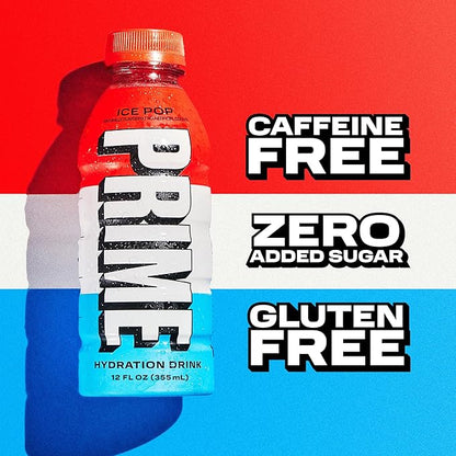 PRIME HYDRATION Variety - ICE POP, Strawberry Banana, Lemonade, Sports Drinks, Electrolyte Enhanced for Ultimate Hydration, 250mg BCAAs, B Vitamins, Antioxidants, Low Sugar, 12 Fl Oz, 15 Pack