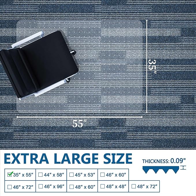 Large Office Carpet Chair Mat, 35” x 55” Desk Chair Mat for Low Pile Carpeted Floors, Easy Glide Floor Protector for Rolling Chair, Plastic Mat for Home, Office (Rectangle)