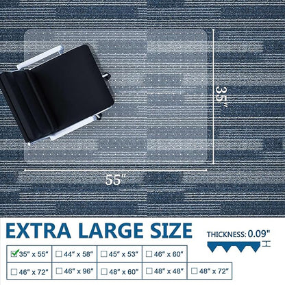 Large Office Carpet Chair Mat, 35” x 55” Desk Chair Mat for Low Pile Carpeted Floors, Easy Glide Floor Protector for Rolling Chair, Plastic Mat for Home, Office (Rectangle)