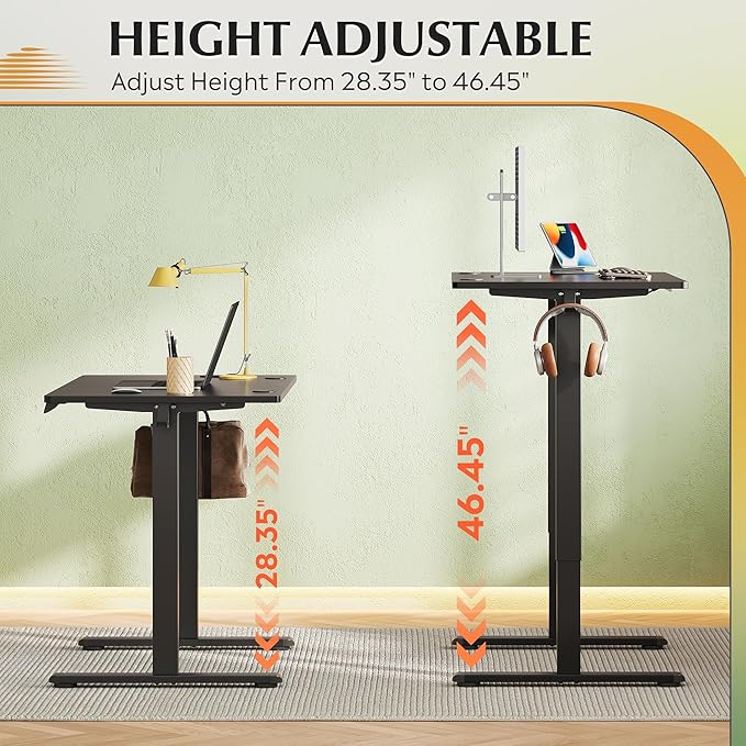 DEVAISE Whole Piece Standing Desk, 48 x 24 Inch Electric Standing Desk with Adjustable Height,Cable Holes, 3-Preset Memory Sit Stand up Desk, One Piece Desktop Computer Desk for Home, Office (Black)