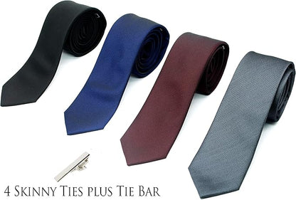 Skinny Solid Ties for Men, 2.5 inch Slim Plain Neckties 4-Pack