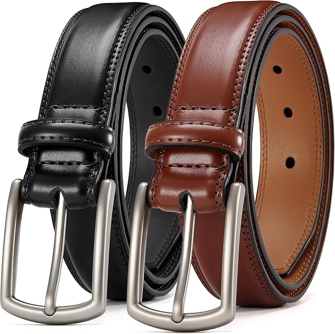 CHAOREN Leather Dress Belt Men 2 Pack - 1 3/8" Mens Belts for Work Business Casual Jeans