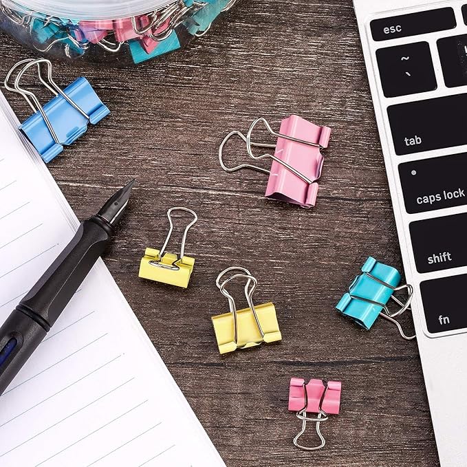 TecUnite 150 Pcs Binder Clips Assorted Sizes Pastel Paper Clamps Clips Large Medium Small Clips Office Supplies