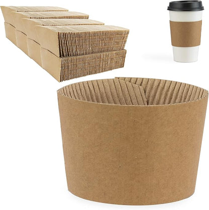 FMP Brands 500 Pack Kraft Coffee Cups Sleeves Disposable Bulks, Durable Corrugated Cardboard Cup Sleeves for 12-24 oz Cups, Beverage Insulator and Hand Protection for Hot/Cold Drinks