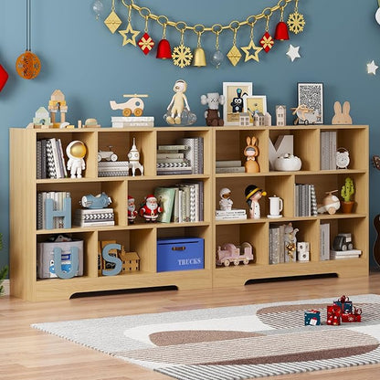 Book Shelf, 8 Cubes Storage Organizer, 3-Tier Open Shelf Wooden Bookcase, Freestanding Log Bookshelf Cube Shelf for Bedroom, Living Room, Home Office