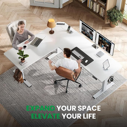 SIAGO L-Shaped Standing Desk - 63 x 55 Inch Adjustable Corner Standing Desk with Charging Station - L Shape Sit Stand Table with Memory Controller, Splice Board for Home Office