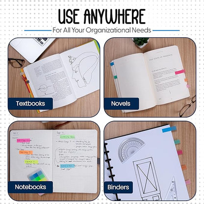 Essex Wares - 300 Pieces - Transparent Sticky Notes Tabs with Case - 5 Bright Colors - 3 Cases - 1.8" x 0.4" - 60 Pieces Each Color - Pop Up Index Tabs - Book Flags for Annotating - Book Sticky Tabs
