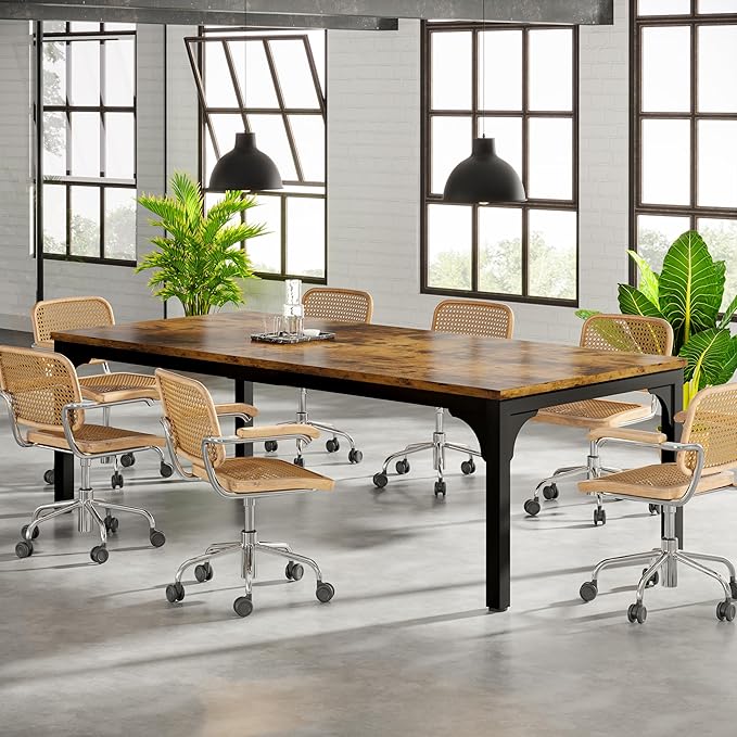 13FT Conference Table, Super Sturdy Large Rectangle Meeting Seminar Table for 10-14 Person, Long Business Tables, 2 Pcs Brown