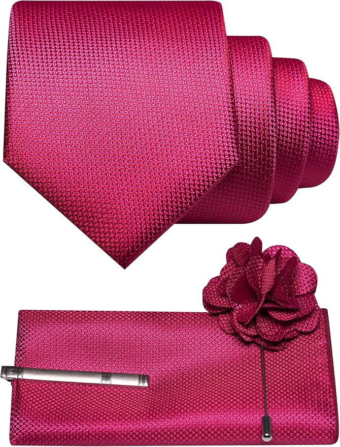 JEMYGINS Mens Tie and Lapel Pin with Pocket Square Tie Clip Sets for Casual and Business 4PCS