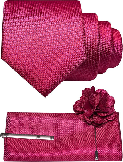 JEMYGINS Mens Tie and Lapel Pin with Pocket Square Tie Clip Sets for Casual and Business 4PCS