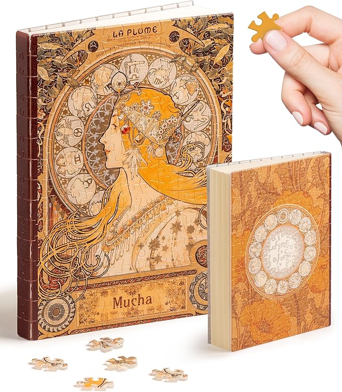 PieceRelax A5 Puzzle Journal for Adults, 300 Piece Plastic Jigsaw Book Cover (Includes Notebook) - Alphonse Mucha - Zodiac, Unique Gift [YA1056]