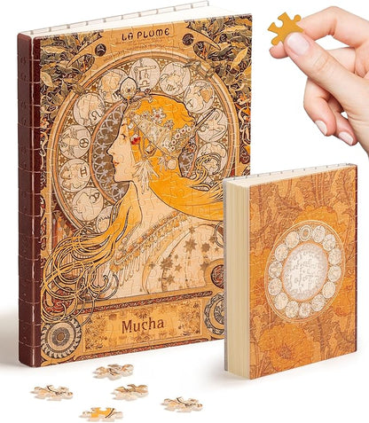 PieceRelax A5 Puzzle Journal for Adults, 300 Piece Plastic Jigsaw Book Cover (Includes Notebook) - Alphonse Mucha - Zodiac, Unique Gift [YA1056]
