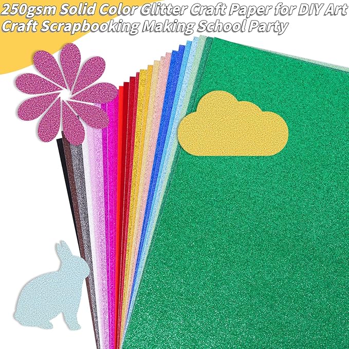 Glitter Colored Cardstock Bulk 150 sheets, 8.5” x 11” Cardstock Sparkly Paper 25 Assorted Colors Construction Paper,250 GSM Card Stock Printer Paper Scrapbooking Supplies for Diy Crafts Card Making