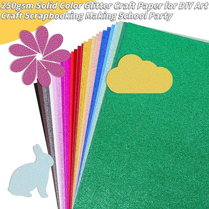 Glitter Colored Cardstock Bulk 150 sheets, 8.5” x 11” Cardstock Sparkly Paper 25 Assorted Colors Construction Paper,250 GSM Card Stock Printer Paper Scrapbooking Supplies for Diy Crafts Card Making