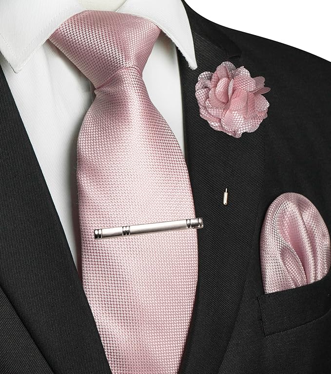 JEMYGINS Mens Tie and Lapel Pin with Pocket Square Tie Clip Sets for Casual and Business 4PCS