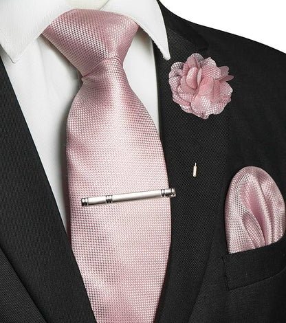 JEMYGINS Mens Tie and Lapel Pin with Pocket Square Tie Clip Sets for Casual and Business 4PCS
