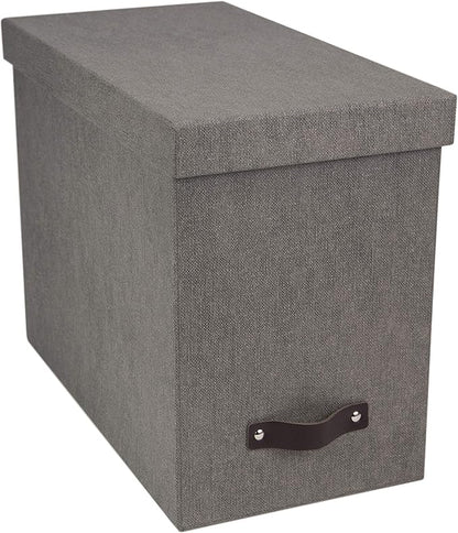 Bigso John Desktop File Box File Storage Box and Document Organizer for Important Paperwork Durable Hanging File Box with a Lid and Leather Handle 7.4’’ x 13’’ x 10.4’’ | Grey
