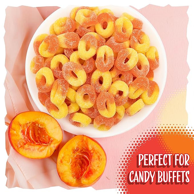 Peach Rings Gummy Candy 1-Pound Bag | Classic Sweet and Sour Candy | Soft Peach Gummies for Snacking, Dessert Topping & Buffet Tables | Chewy Gummy Rings