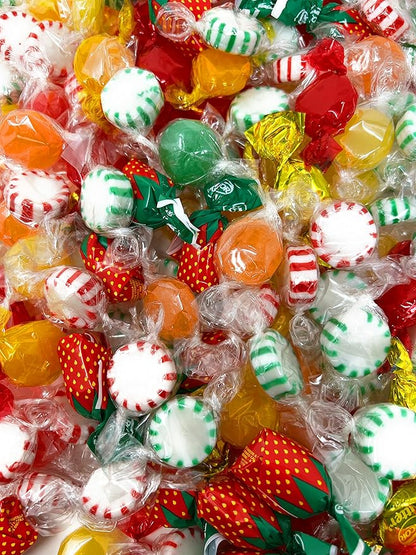Holiday American Old Fashioned Hard Candy - 6 lbs - Peppermint and Spearmint Starlights, Cinnamon Disks, Butterscotch, Strawberry Jelly Filled Candy and Fruity Hard Candy - Bulk Holiday Classics Assortment- Individually Wrapped, 96 oz.