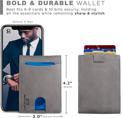 SERMAN BRANDS RFID Blocking Slim Bifold Genuine Leather Thin Minimalist Front Pocket Wallets for Men Billfold Wallet Men Gift