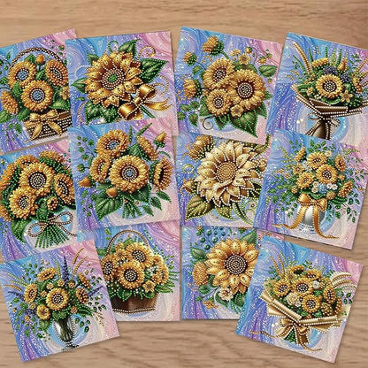 jinglinhh 12pcs Sunflower Basket Diamond Art Painting Greeting Cards with Envelopes, DIY Card Making Kits for Adults, Diamond Art Christmas Cards for Birthday Holiday Postcards Craft Gifts