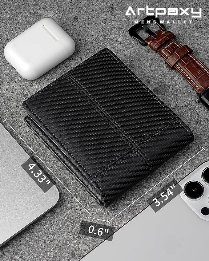 Mens Wallet Bifold Genuine Leather RFID Blocking Wallet for Men with 1 ID Window 13 Card Holders 2 cash pockets 1 Gift Box