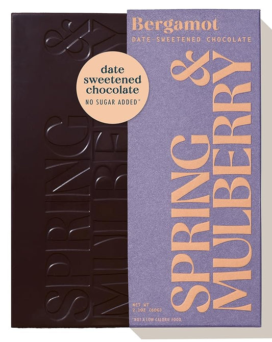 Spring & Mulberry Dark Chocolate Bars – Healthy Chocolate, Date-Sweetened - Bergamot 12 Pack