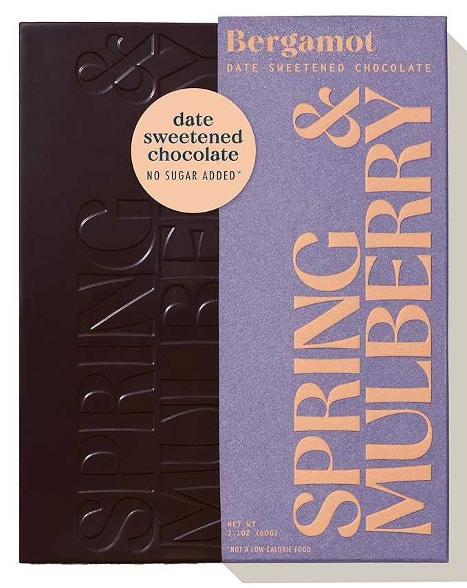 Spring & Mulberry Dark Chocolate Bars – Healthy Chocolate, Date-Sweetened - Bergamot 6 Pack
