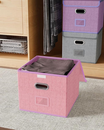 Oterri 2 Pack File Organizer Box,File Box,Small File Cabinet for Letter Folders,Pink Portable Filing Box,Hanging File Folder Organizer with Lid for Office/Decor/Home- without Folders
