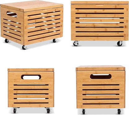 BIRDROCK HOME Rolling File Storage Organizer Box with Lid (New Version) - Bamboo Decorative Wood Hanging File Box for Letter/Legal Documents, Binders, Blankets - Durable Office Organizer - Natural