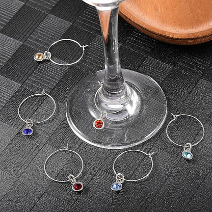 Junkin 12 Pcs Wine Glass Charms Markers Tags for Stem Glasses Drink Markers Wine Charm Ring Identifier for Wedding Bachelorette Tasting Holiday Party Favor Decoration (Birthstone Style)