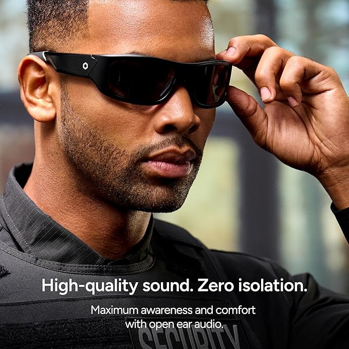 Lucyd Armor Smart Safety Glasses, TR90 Frame, Light Adaptive Lenses, Open Ear Speakers & Microphone - ANSI Z87.1