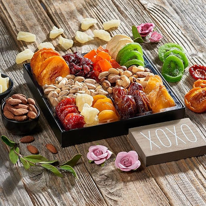 Dried Fruit & Nuts Gift Basket Arrangement Platter, Gourmet Food Snack Box, For Christmas, New Years, Birthday Care Package, Healthy Kosher - Her Him - 12 Snackberry Assortment (1 Pack)