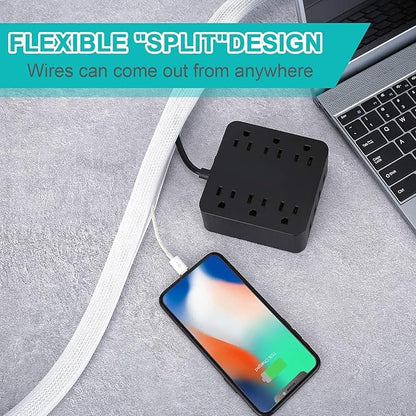 6.6ft - 1.2 inch White Cable Sleeve, Cable Organizer for Desk PC TV Computer, Wire Protector Cable Wrap Cover, Cord Management for Home Office