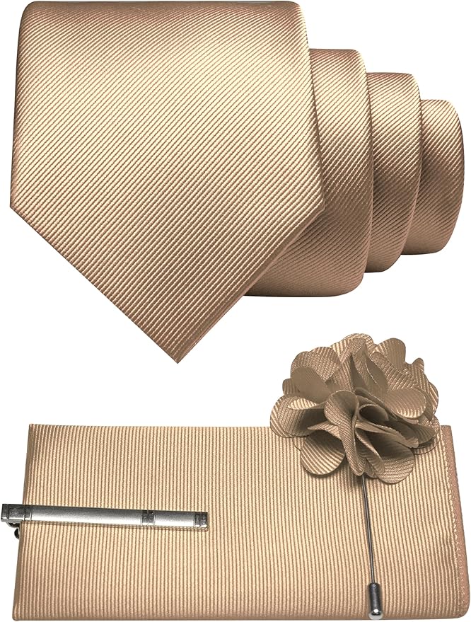 JEMYGINS Formal Necktie Solid Color Tie and Pocket Square with Tie Clip Lapel Pin Sets for Men 4PCS