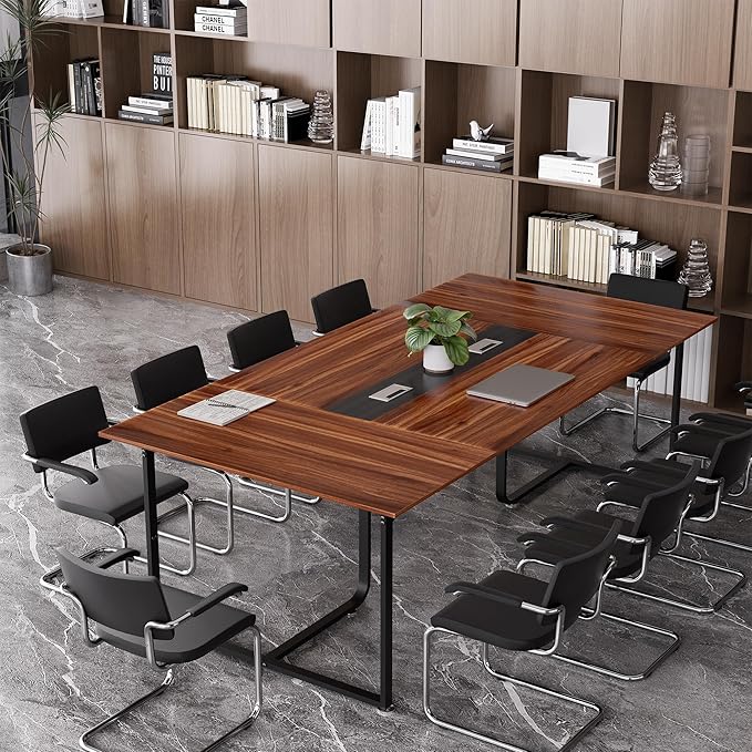 8FT Conference Table,Conference Room Table with Grommet,Stable Structure,Adjustable Foot Pads,Large Seminar Table for Office Meeting 94.4 L x 47.2 W x30.7 H (Brown)