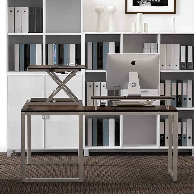 SHW 36-Inch Over Desk Height Adjustable Standing Desk with Monitor Riser, Espresso