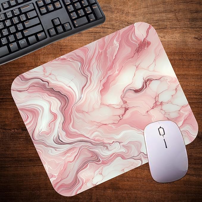 Pink Marble Agate Mouse Pad Mat Mousepad for Desk Computer Laptop PC Gaming Home or Office Gift Marbled Abstract (Pink 1 MP41)