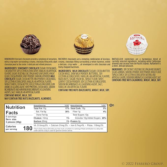 Ferrero Collection, 24 Count, Premium Gourmet Assorted Hazelnut Milk Chocolate, Dark Chocolate and Coconut, 9.1 oz
