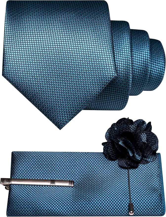 JEMYGINS Mens Tie and Lapel Pin with Pocket Square Tie Clip Sets for Casual and Business 4PCS